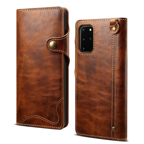 Funda de cuero de vaca genuino para Samsung Galaxy Note 20 S21, funda de piel de vaca auténtica hecha a mano para Samsung Note 20 Ultra S20 S21, cartera Retro con tapa ► Foto 1/6