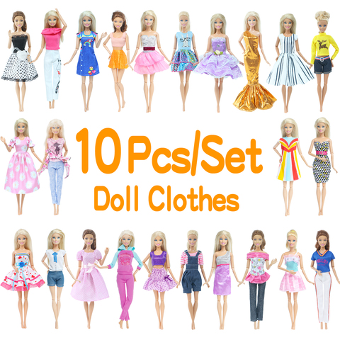 Vestido de princesa para muñeca Barbie, vestido de fiesta de noche, accesorios, ropa para muñeca, traje de diseño de moda, juguete DIY para niña pequeña, 10 juegos por lote ► Foto 1/6