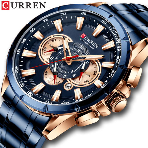 CURREN-relojes para hombre, de cuarzo, deportivo, de acero inoxidable, militar, resistente al agua, cronógrafo, masculino ► Foto 1/6