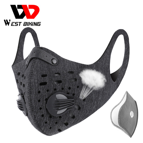 WEST BIKING-Mascarilla facial deportiva para ciclismo, cubrebocas PM2.5 deportiva de anti contaminación con carbón activado para ciclistas, lavable con filtro, unisex ► Foto 1/6