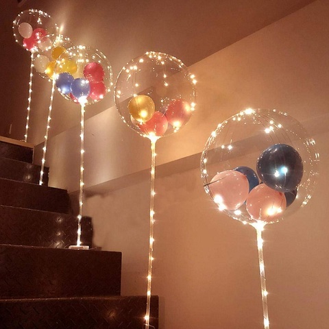 1 Juego de globos Led con soporte de columna, globos Bobo transparentes luminosos, soporte de tira de luces LED, decoración para fiestas de cumpleaños y bodas ► Foto 1/6