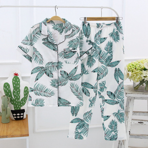 Pijama corto de estilo japonés para mujer, 100% de algodón de gasa de manga corta, traje de pijama para mujer, precioso conjunto de pijama para el hogar ► Foto 1/6