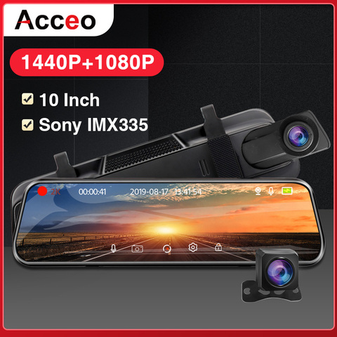 ACCEO-espejo retrovisor Dvr 2K para coche, cámara de salpicadero FHD 1080P, 10 pulgadas, doble lente, cámara de visión trasera, Dvrs ► Foto 1/6