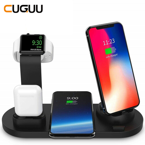 Qi cargador inalámbrico 4 en 1 Apple Watch cargador Dock iphone estación de carga Micro USB tipo C soporte de carga rápida para todos los teléfonos ► Foto 1/6