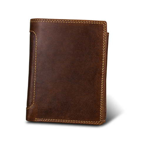 Cartera Retro de cuero genuino para hombre, billetera con bolsillo para monedas de gran capacidad, tarjetero de cuero de vaca, 100% de alta calidad ► Foto 1/6