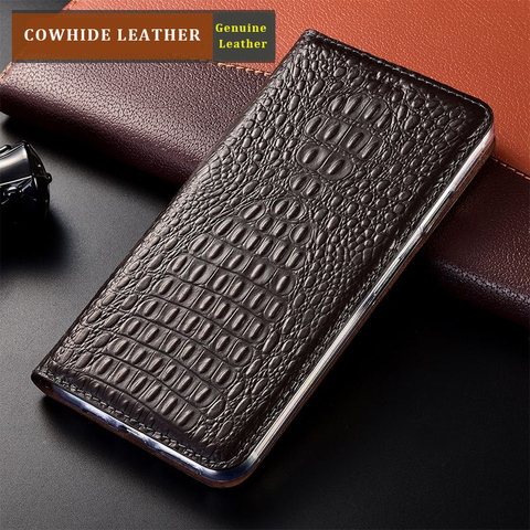 Funda de cuero genuino con estampado de cocodrilo para iPhone, protector magnético con tapa para iPhone 12 mini 12 11 Pro Max X XR XS Max 6 6s 7 8 Plus 5 5S SE ► Foto 1/6