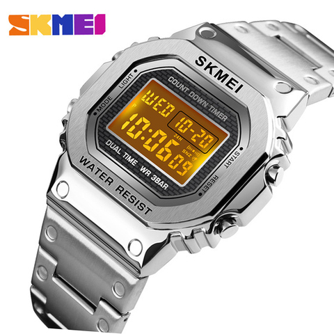 ¡Envío rápido! Reloj Digital Skmei 1456 para hombre, cronógrafo de acero inoxidable, reloj de pulsera con cuenta atrás, reloj LED de choque Sprot skmei montre homm ► Foto 1/6