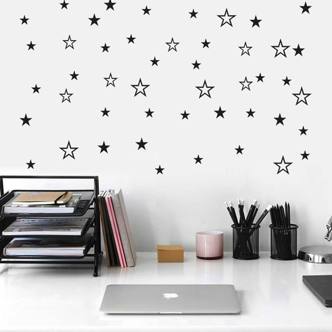 Pegatina de pared de estrellas maciza hueca de tamaño variado para habitaciones de niños calcomanías artísticas de pared de vinilo DIY Peel and Stick Cute Starry Wallpaper ► Foto 1/6