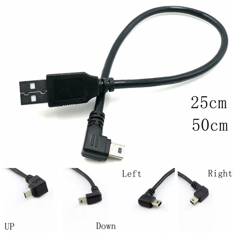 Cable de datos USB 2,0 macho a Mini USB tipo B, 5 pines, 90 grados arriba, abajo, izquierdo y derecho, 0,25 m/0,5 m ► Foto 1/3