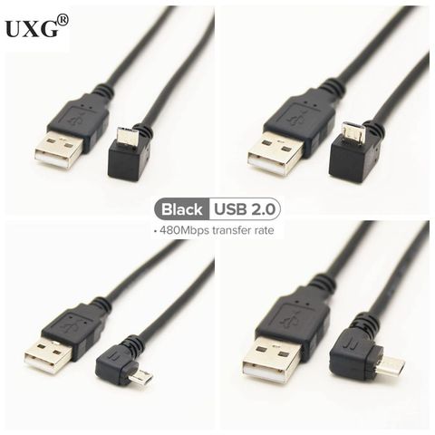 Arriba y abajo, izquierda y derecha en ángulo 90 grados USB Micro USB macho a USB macho Cable conector de carga de datos 25 cm 50 cm para tableta 5ft 1 m ► Foto 1/2