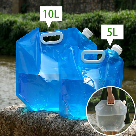 Bolsa de agua plegable portátil para acampar, contenedor de agua para pícnic, barbacoa, 5L/10L, depósito de agua para exteriores ► Foto 1/6