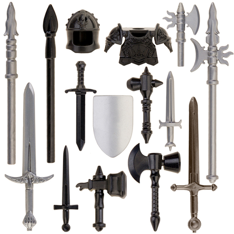 Koruit-armas medievales para minimuñecas de 4cm, casco de escudo de espada, martillo de lanza, bloques de construcción MOC, juguetes de ladrillo para niños ► Foto 1/6