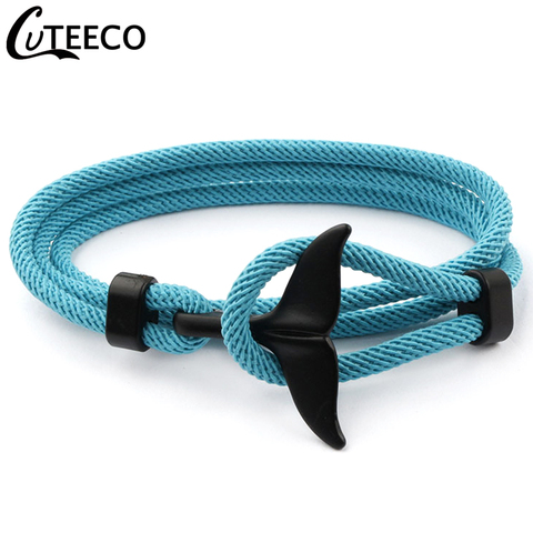 Pulseras de ancla de cola de ballena CUTEECO, amuleto para hombres y mujeres, pulsera de cadena Náutica de cuerda de supervivencia, ganchos de Metal para envolver a Hombre, regalo de moda ► Foto 1/6