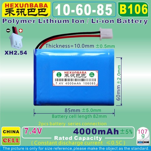 Batería de iones de litio de polímero para localizador de satélite SATLINK, 7,4 V, 4000mAh, 106085 mAh, medidor WS6902 WS6912 WS6909 WS6918 WS6922 ► Foto 1/1