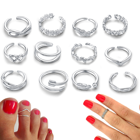 Juego de anillos de Punta abierta ajustables para mujer, de 3 a 12 uds, con cola de flecha, varios tipos de banda, para vacaciones en la playa, para verano ► Foto 1/6