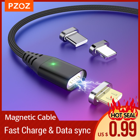 PZOZ magnético cable usb tipo c de cargador rápida Cable usb c cargador magnético Telefono movil cable Micro usb para iphone 12 mini 11 pro X Xr Xs 6s plus xiaomi mi 10 pro redmi K30 pro note 9s 7 8 8t Samsung Huawei ► Foto 1/6