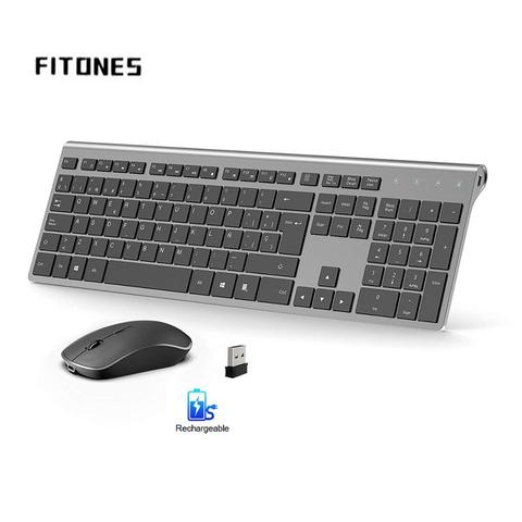 Teclado y ratón inalámbricos para notebook, periféricos de diseño en español con batería recargable, conexión USB estable, adecuado para ordenador, color gris ► Foto 1/6