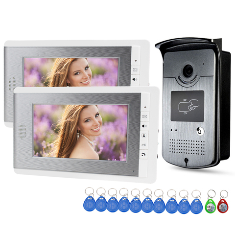 7 ''TFT Color RFID Video puerta teléfono intercomunicador timbre acceso sistema de entrada para el hogar con 2 monitores cámara de visión nocturna 500 usuarios ► Foto 1/6