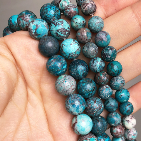 Azul sedimentos marinos jaspes cuentas de piedra de 6mm, 8mm, 10mm, cuentas espaciadoras sueltas para la fabricación de la joyería DIY pulsera encantos pulsera 15''Inches ► Foto 1/6