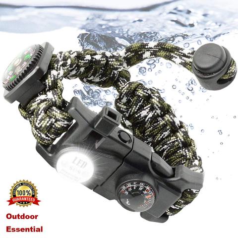 Paracord para exteriores pulsera de la supervivencia con impermeable SOS luz LED brújula silbato táctica de supervivencia conjunto de engranajes ajustable Paracord ► Foto 1/6