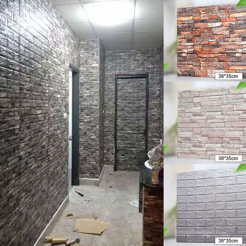 Papel tapiz autoadhesivo de piedra de ladrillo de PVC, adhesivo impermeable para pared de sala de estar y baño, decoración de fondo para el hogar, calcomanías de pared 3D ► Foto 1/6