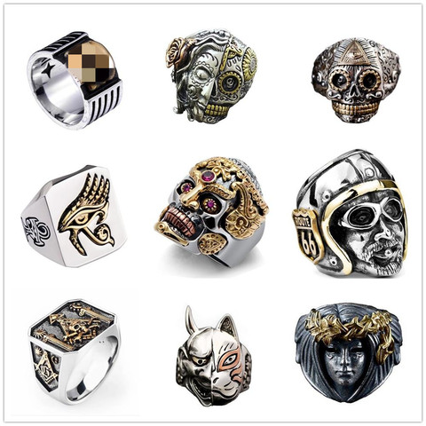 Anillo FDLK Hip Hop con diseño de calavera y Animal, accesorios para hombre, Vintage Rock, motorista grande, anillo gótico Punk, joyería de anillos tibetanos antiguos ► Foto 1/6