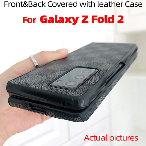 Para Galaxy plegado Z 2 funda para Galaxy Z Fold2 5G en la parte delantera y trasera cubierto con lujo Funda de cuero para Galaxy Z Fold2 5G caso ► Foto 1/6