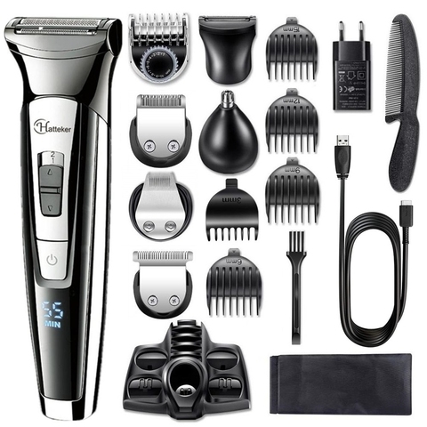 Afeitadora eléctrica para hombres, máquina de afeitar corporal, recortadora de pelo y barba, recargable, 100-240v, 17 piezas ► Foto 1/6