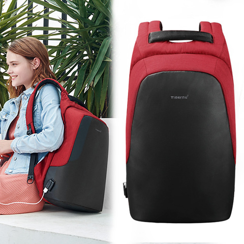 Tigernu-mochila informal antirrobo para mujer, morral escolar a la moda impermeable con carga USB de 15,6 pulgadas para viaje ► Foto 1/6