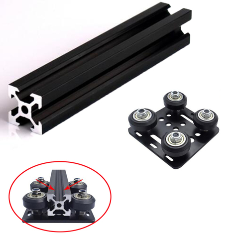 Carril lineal de extrusión de perfil de aluminio anodizado, ranura en V, negro, 2022 V, juego de placa, polea de placas deslizantes, 1 ud. ► Foto 1/6