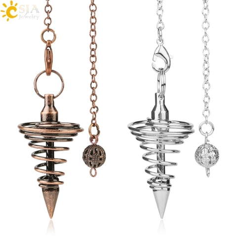 CSJA Metal péndulo amuleto espiral cono cobre antiguo oro plata Color péndulos para la pirámide pasadora Pendule Reiki joyería G163 ► Foto 1/6