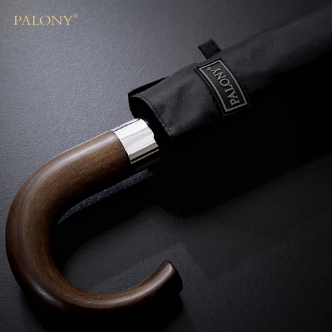 PALONY-Paraguas automático con triple mango de madera para hombre, paraguas plegable con recubrimiento negro, resistente al viento, 10K ► Foto 1/6