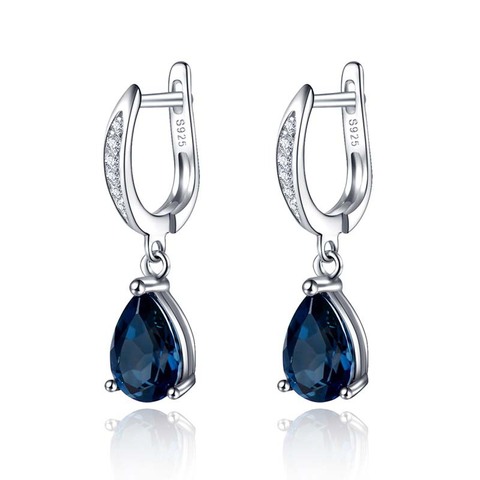 Pendientes de plata de ley 925 con forma de gota de agua para mujer, aretes de circón azul para mujer, regalo para niñas, joyería Pendientes de plata y circonita para niña ► Foto 1/2