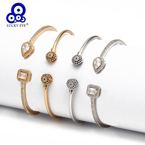 Brazalete abierto de ojo de la suerte para mujer y hombre, pulsera de cobre de Color dorado y plateado, Micro pavé de circón, joyería de moda ► Foto 1/6