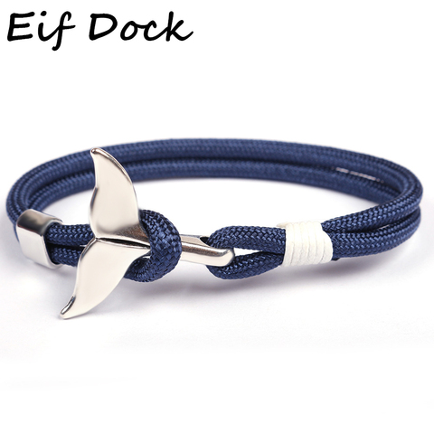 Eif Dock-pulsera de nailon con cola de tiburón y ballena para hombre y mujer, brazalete con cuerda de nailon azul oscuro, Paracord, unisex ► Foto 1/5