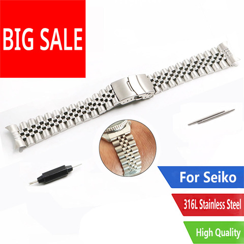 CARLYWET-pulsera de plata de 22mm para reloj, eslabones de tornillo sólido de extremo curvado hueco, de acero inoxidable, plateado, para Seiko SKX 007 ► Foto 1/6