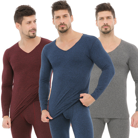 Ropa interior térmica para hombre y mujer, conjunto de ropa interior térmica de otoño e invierno, ropa interior sin costuras con cuello en V de talla grande ► Foto 1/6