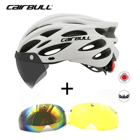 Casco de bicicleta ultraligero con 2 lentes magnéticas, con visera extraíble, para ciclismo de montaña, bicicleta de carretera y de carreras, con luz trasera ► Foto 1/6