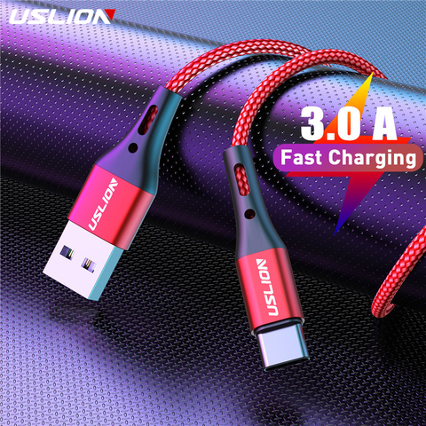 USLION-Cable USB tipo C de 3A para móvil, Cable de carga rápida para Samsung S9, S8, S10, Xiaomi mi9, mi8, Huawei, 2m, 3m ► Foto 1/6