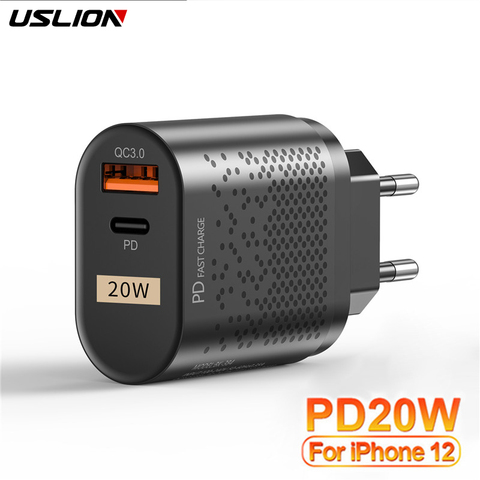 USLION-cargador usb QC 3,0 de 20W para móvil, dispositivo de carga rápida de pared para iPhone 12 pro max, Samsung, Xiaomi ► Foto 1/6