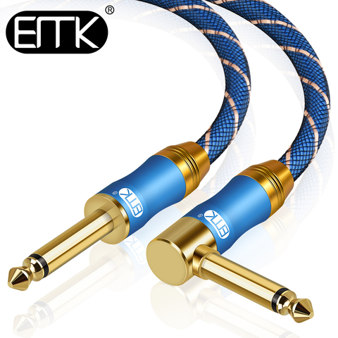 EMK-Cable de Audio para guitarra electrónica, Conector de toma de corriente macho a macho, ángulo recto de 6,35mm, 1/4 pulgadas, para teclado de bajo, 5m, 10m ► Foto 1/6