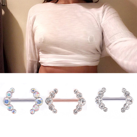 2 uds Sexy coloridos de cristal de amor pendientes pezón Piercing con forma de escudos bares Piercing pezón Piercing para las mujeres Piercing del cuerpo ► Foto 1/6