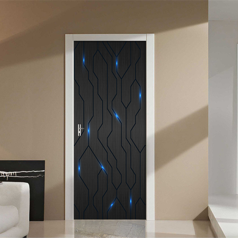 Pegatina de puerta impermeable autoadhesiva de PVC, Mural moderno de línea abstracta 3D, papel tapiz para sala de estar, estudio, decoración del hogar, póster de puerta de arte ► Foto 1/5