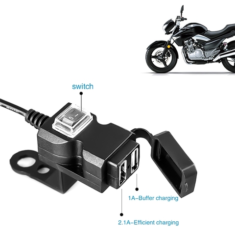 Cargador de puerto USB dual para motocicleta, adaptador de teléfono móvil para manillar, a prueba de agua, 5v 1a/2,1a, 12v ► Foto 1/5