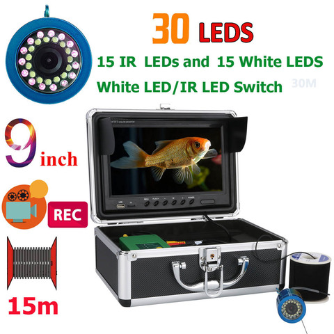 Grabadora DVR de 9 pulgadas, 1000TVL, buscador de peces, cámara de pesca submarina, 15 Uds., LED blanco + 15 Uds. Lámpara de infrarrojos para hielo/MAR/Río ► Foto 1/6