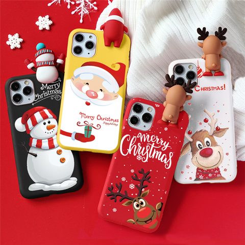 Funda de lujo de Año Nuevo con ciervo de Navidad 3D Santa Claus Oso Polar para iPhone 11 Pro XS Max XR X 8 7 6 Plus SE 2022 funda de dibujos animados de Navidad ► Foto 1/6