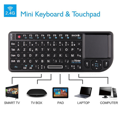 Miniteclado inalámbrico RF de 2,4G, teclado español, francés, ruso, inglés, retroiluminado, Touchpad, ratón para PC, Notebook, dispositivo de Tv inteligente ► Foto 1/6