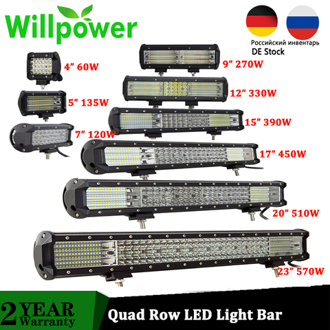 Willpower-barra LED de cuatro filas 9D, 4-23 pulgadas, todoterreno, luces de trabajo para conducir, barco, coche, Tractor, camión, 4x4, 4WD, SUV, ATV, 12V, 24V ► Foto 1/6