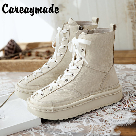 Careaymade-botas con cordones estilo literario para mujer, botas bonitas de estilo universitario, botines de cabeza redonda con fondo grueso ► Foto 1/5