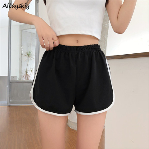 Pantalones cortos de verano para mujer blanco y negro Mediados de cintura movimiento prendas de vestir diseño de parche elástico suave de talla grande S-5XL de ocio suelto estilo de casa nueva ► Foto 1/6